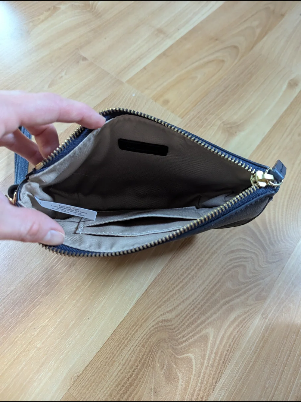 Talbots Blue Leather Wristlet with Yellow Accent